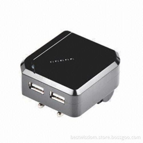 Dual USB Travel Charger with 2A Charging Rate, 5V DC Output Voltage and LED Indicators